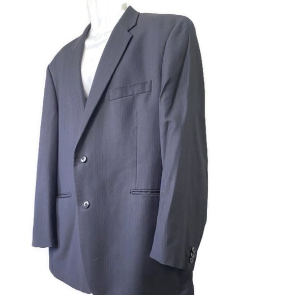 Adolfo International Men 100% Wool Blue Pinstriped Blazer Jacket Size 46R 40W - Picture 4 of 13